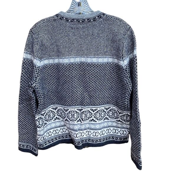 Vintage Skyr Nordic 100% wool cardigan sweater pewter frog clasps fair isle Sz M - Picture 3 of 10